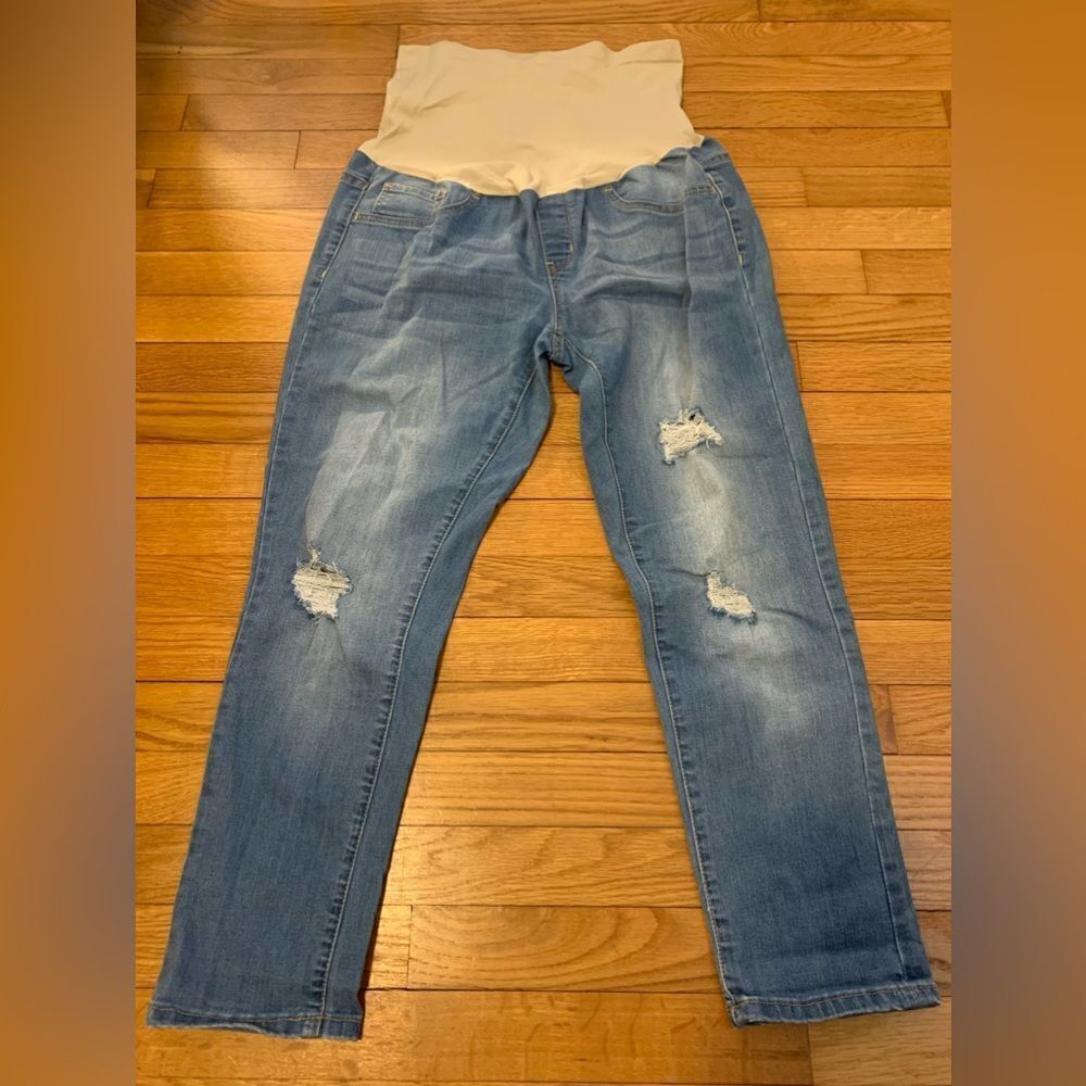 What's Kickin Maternity large high waist blue jeans